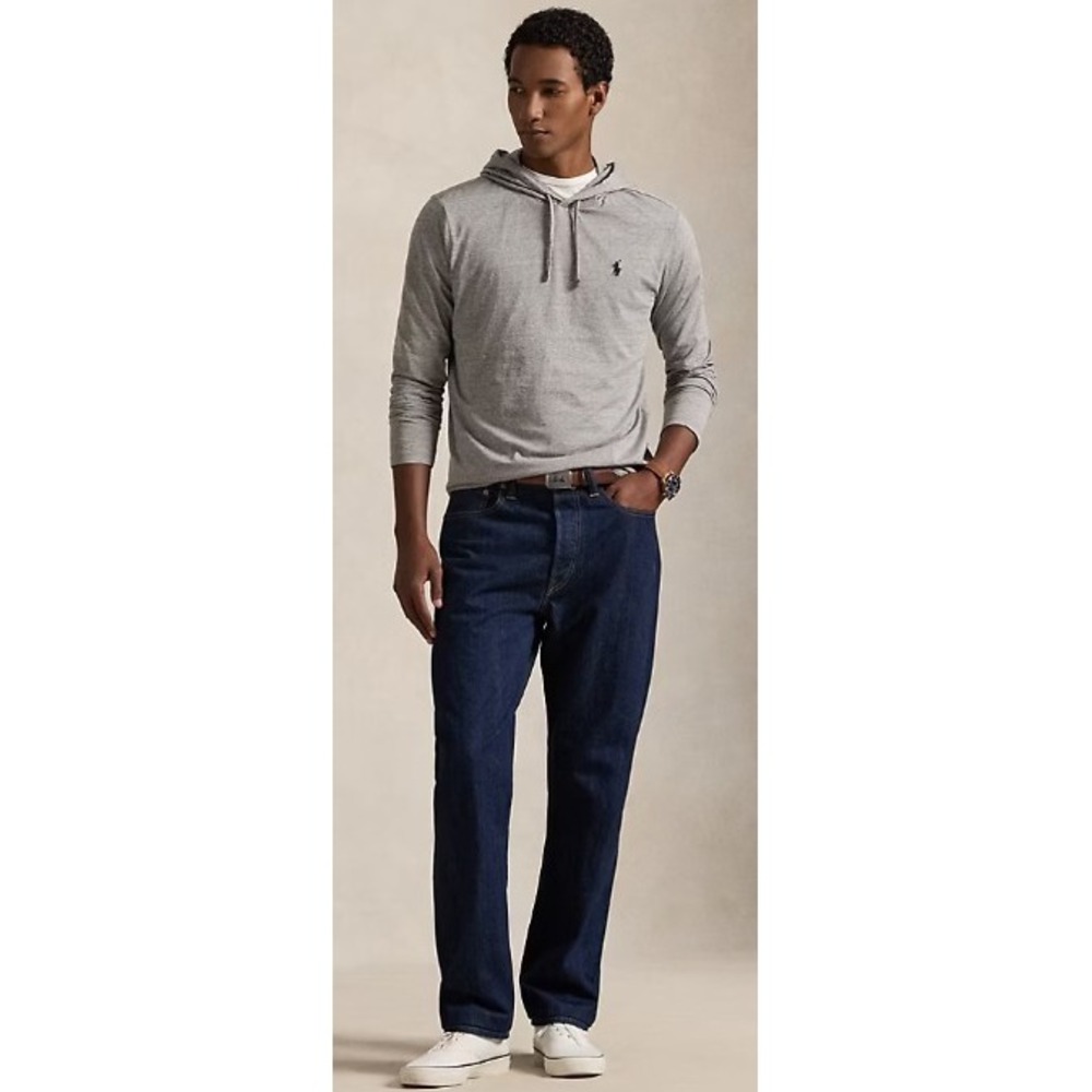 Polo Ralph Lauren Men's Jersey Hooded T-Shirt Gray Long Sleeve Hoodie Top New XL